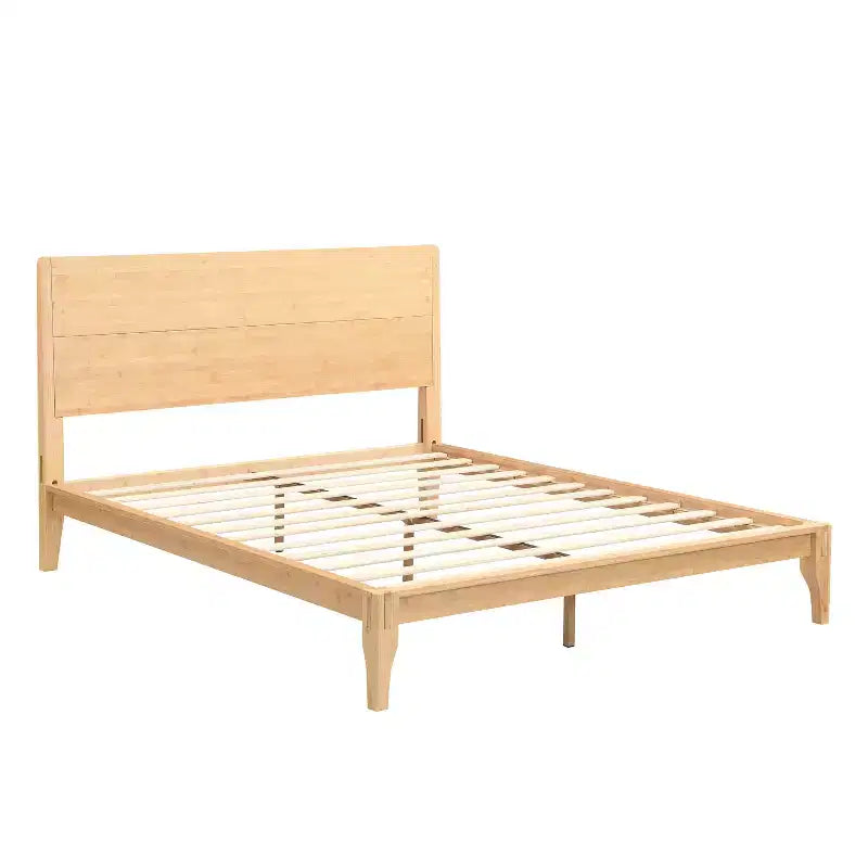 Cadre de lit plateforme en bambou avec lattes de support en bois, style moderne du milieu du siècle, tailles Full/Queen/King