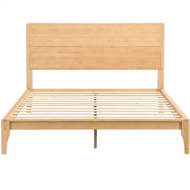 Cadre de lit plateforme en bambou avec lattes de support en bois, style moderne du milieu du siècle, tailles Full/Queen/King