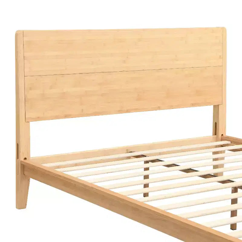 Cadre de lit plateforme en bambou avec lattes de support en bois, style moderne du milieu du siècle, tailles Full/Queen/King