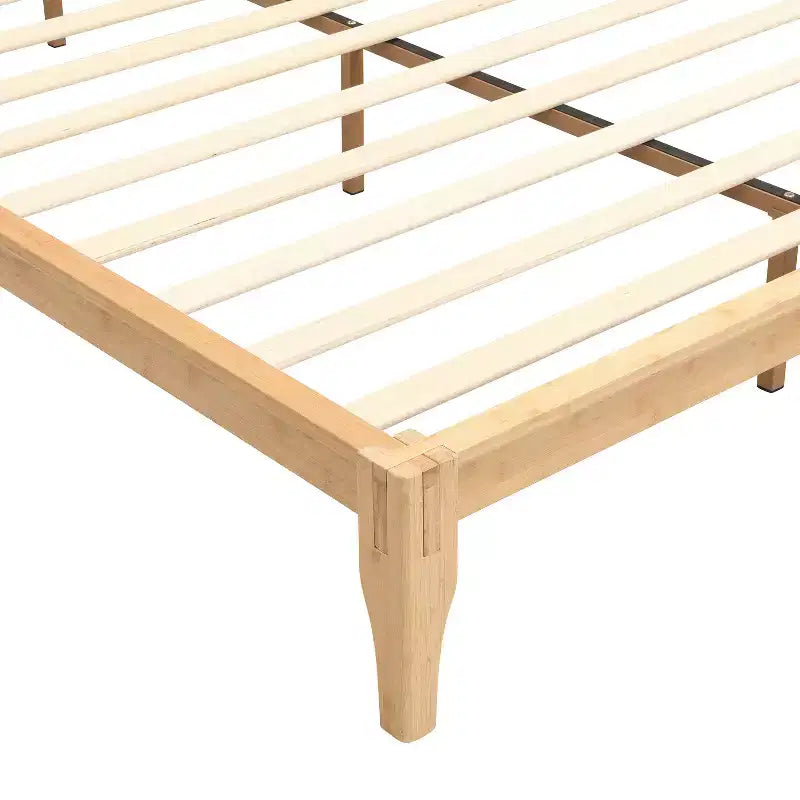 Cadre de lit plateforme en bambou avec lattes de support en bois, style moderne du milieu du siècle, tailles Full/Queen/King