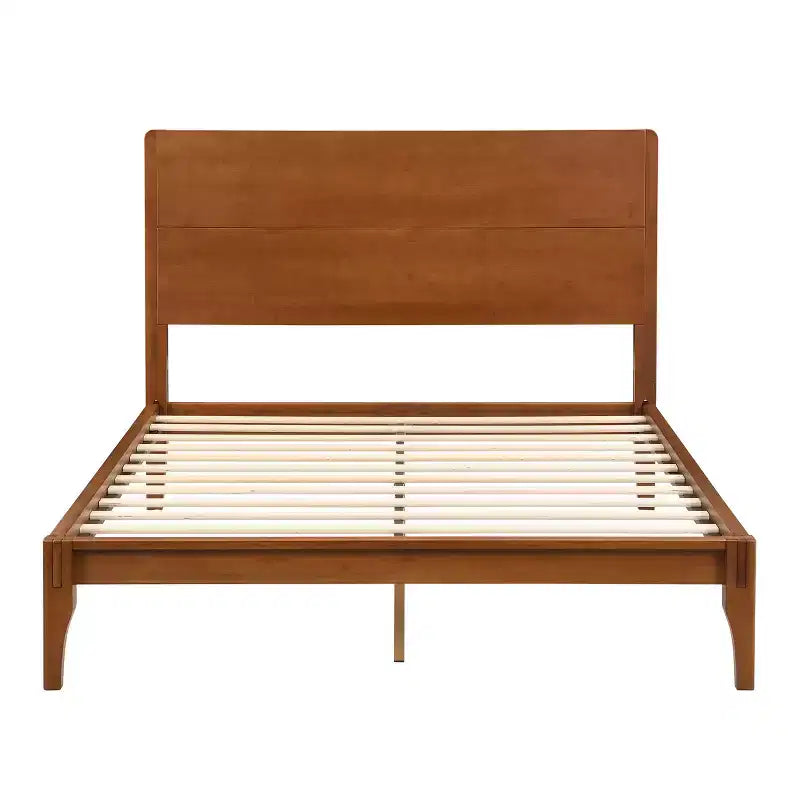 Cadre de lit plateforme en bambou avec lattes de support en bois, style moderne du milieu du siècle, tailles Full/Queen/King
