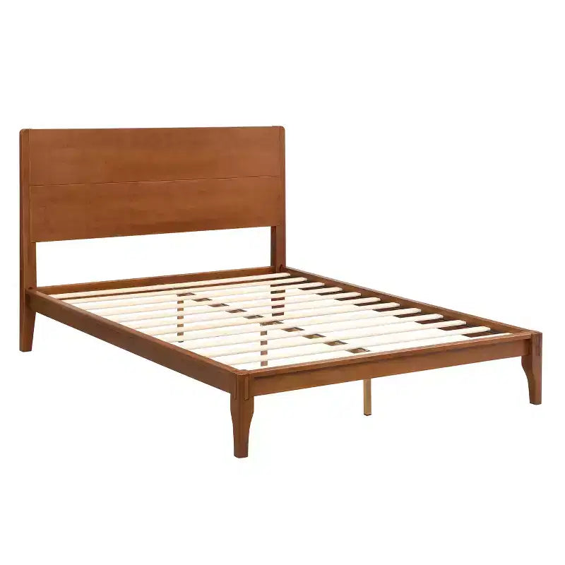Cadre de lit plateforme en bambou avec lattes de support en bois, style moderne du milieu du siècle, tailles Full/Queen/King