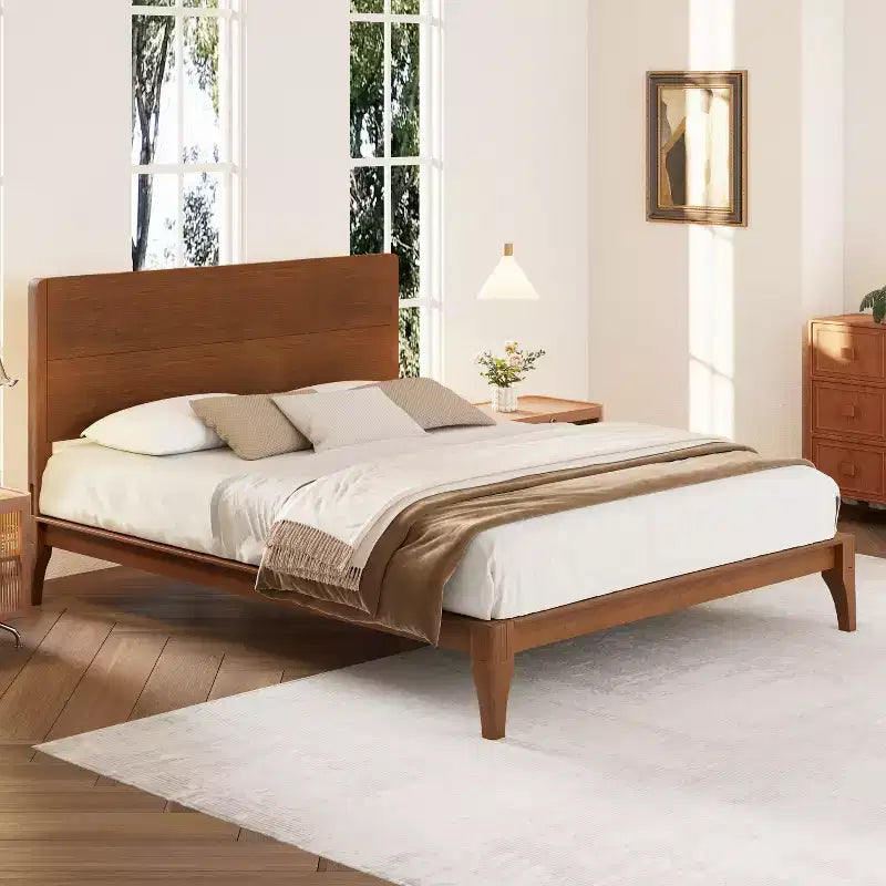 Full/Queen/King Size Bamboo Platform Bed Frame with Wood Support Slat, Mid-Century Modern Style - ModernLuxe