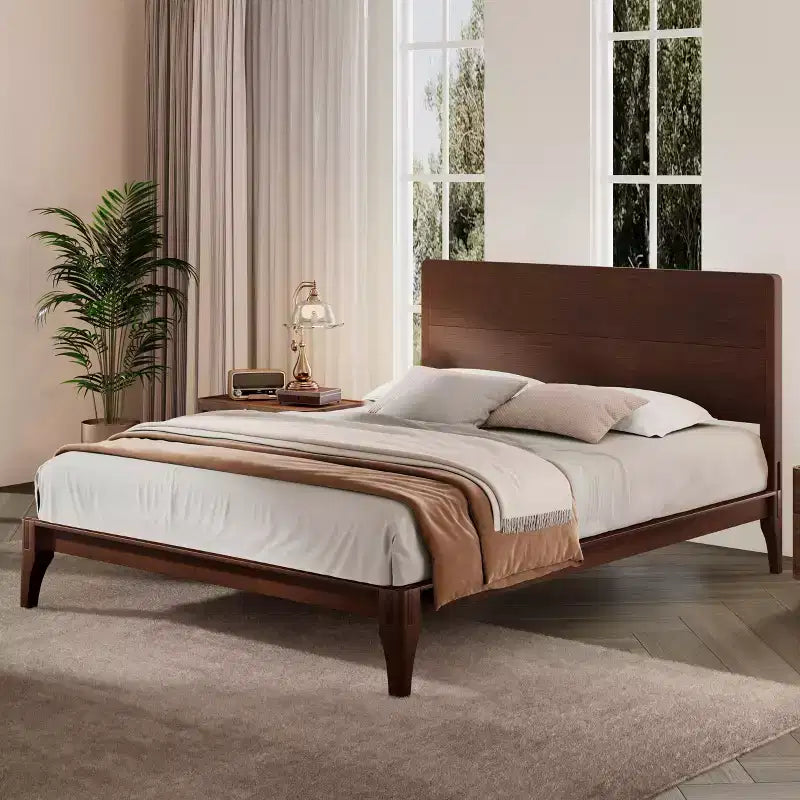 Cadre de lit plateforme en bambou avec lattes de support en bois, style moderne du milieu du siècle, tailles Full/Queen/King