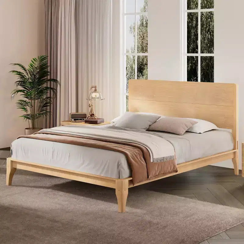 Cadre de lit plateforme en bambou avec lattes de support en bois, style moderne du milieu du siècle, tailles Full/Queen/King