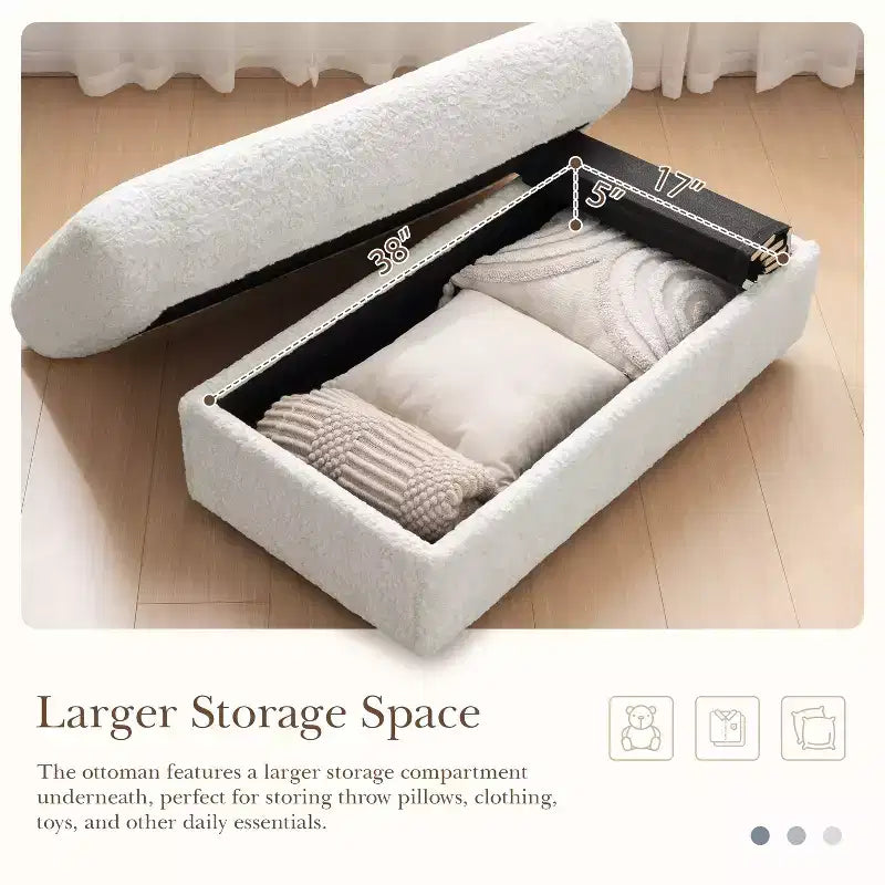 Chaise longue surdimensionnée en fausse fourrure de lapin avec pouf de rangement et accoudoirs, canapé-lit rembourré avec porte-gobelets