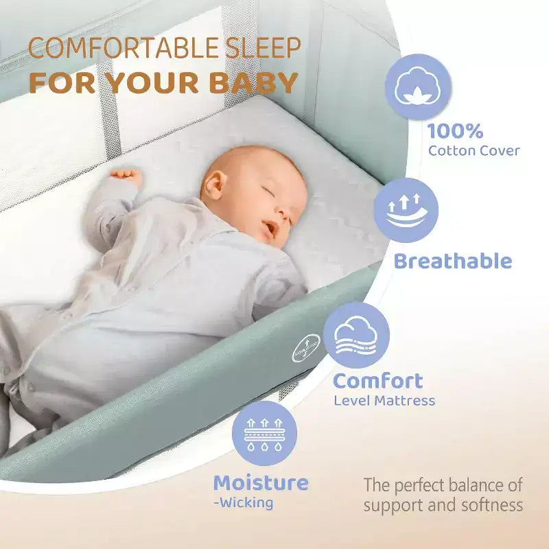 Lit bébé cododo 3 en 1, Cododo avec matelas et drap, Se transforme en nacelle, Parc, Lit bébé de voyage pliable