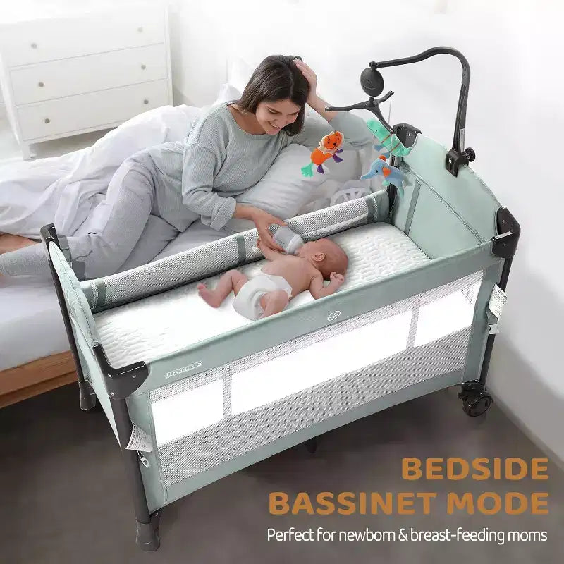 Lit bébé cododo 3 en 1, Cododo avec matelas et drap, Se transforme en nacelle, Parc, Lit bébé de voyage pliable