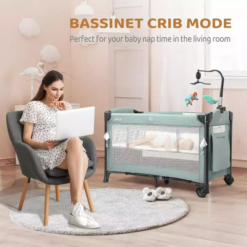 Lit bébé cododo 3 en 1, Cododo avec matelas et drap, Se transforme en nacelle, Parc, Lit bébé de voyage pliable