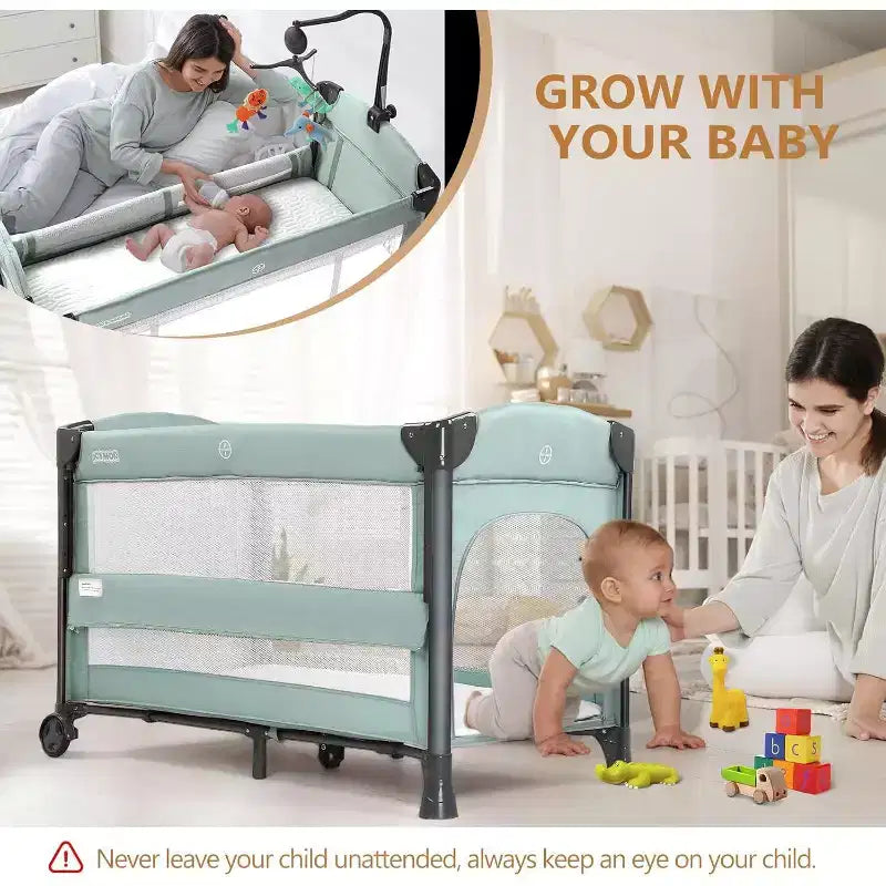 Lit bébé cododo 3 en 1, Cododo avec matelas et drap, Se transforme en nacelle, Parc, Lit bébé de voyage pliable