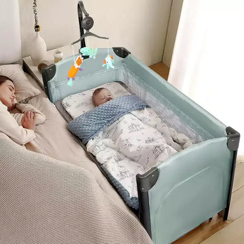 JOYMOR 3 in 1 Baby Bedside Bassinet, Bedside Sleeper with Mattress and Sheet, Convert to Bassinet, Playpen, Foldable Travel Baby Bed
