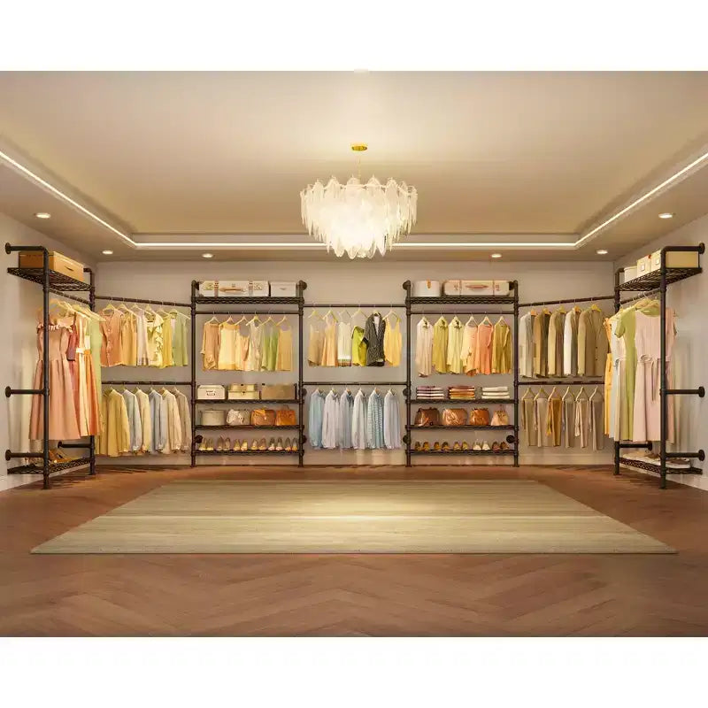 Porte-vêtements mural, tringle à vêtements industrielle, porte-vêtements robuste avec étagères et tringles extensibles