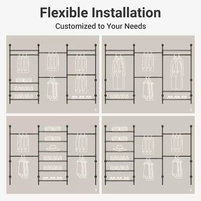 Porte-vêtements mural, tringle à vêtements industrielle, porte-vêtements robuste avec étagères et tringles extensibles