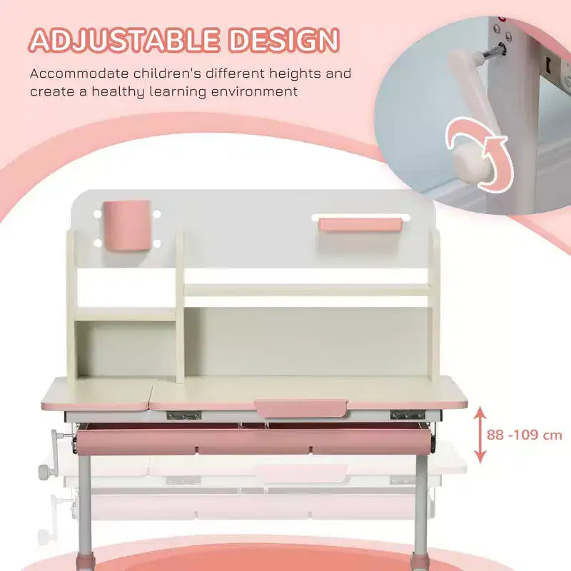 Bureau pour enfants en bois, bureau d'écriture pour enfants avec hauteur réglable et plateau inclinable, étagère de rangement et tiroir, table d'école pour étudiants de 3 à 12 ans