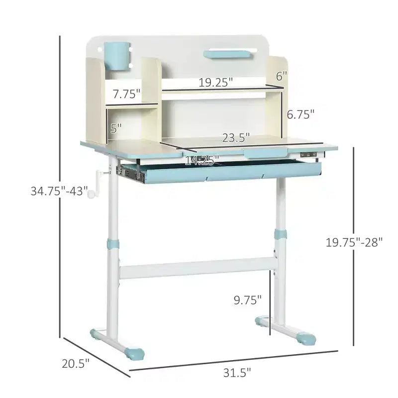 Bureau pour enfants en bois, bureau d'écriture pour enfants avec hauteur réglable et plateau inclinable, étagère de rangement et tiroir, table d'école pour étudiants de 3 à 12 ans