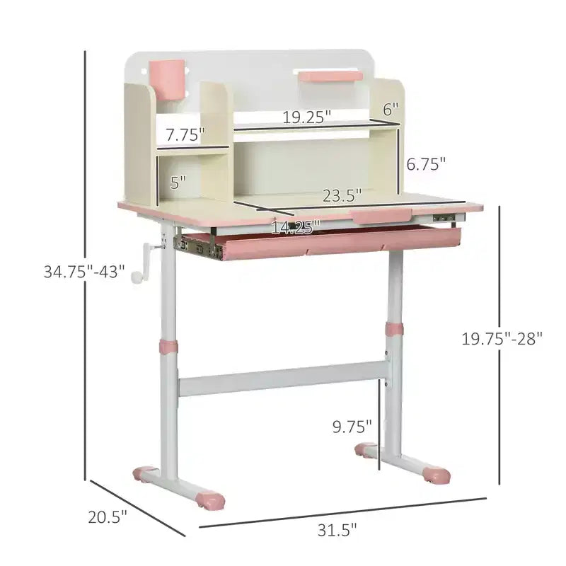 Bureau pour enfants en bois, bureau d'écriture pour enfants avec hauteur réglable et plateau inclinable, étagère de rangement et tiroir, table d'école pour étudiants de 3 à 12 ans