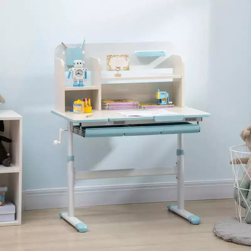 Bureau pour enfants en bois, bureau d'écriture pour enfants avec hauteur réglable et plateau inclinable, étagère de rangement et tiroir, table d'école pour étudiants de 3 à 12 ans
