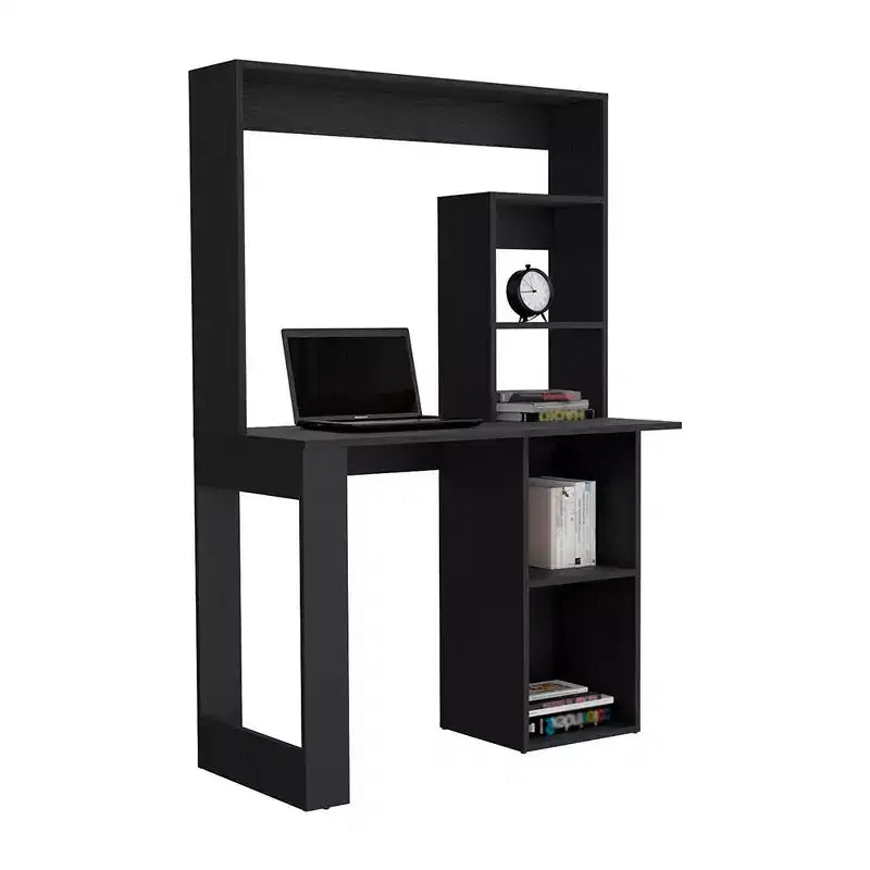 Bureau d'ordinateur 38,8 pouces, bureau d'écriture avec huche et 5 étagères de rangement, grand plateau, poste de travail moderne pour ordinateur portable, bureau, chambre à coucher, étude