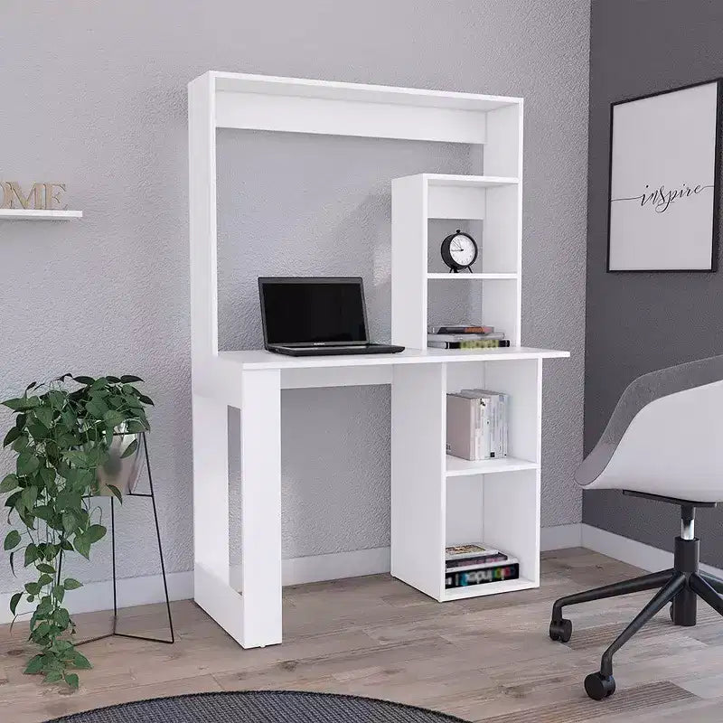 Bureau d'ordinateur 38,8 pouces, bureau d'écriture avec huche et 5 étagères de rangement, grand plateau, poste de travail moderne pour ordinateur portable, bureau, chambre à coucher, étude