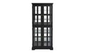 VIYET 69 Antique Curio Bookshelf - Black MDF+Glass, 4 Doors, Adjustable Shelves, E26 Bulb
