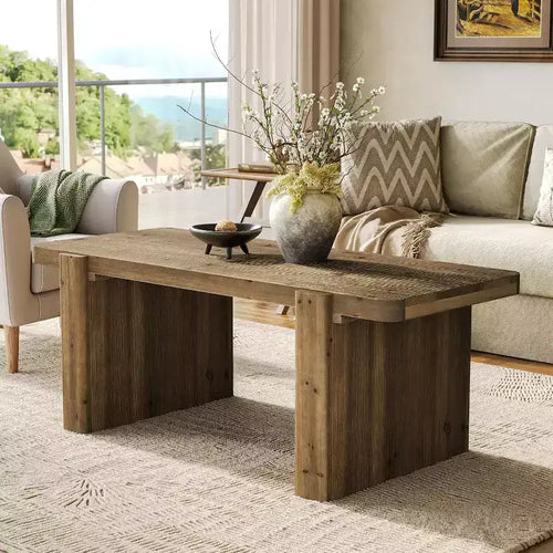 Table basse de ferme en bois massif de 119 cm – Table centrale à piédestal robuste avec plateau spacieux
