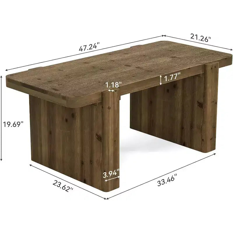 Table basse de ferme en bois massif de 119 cm – Table centrale à piédestal robuste avec plateau spacieux