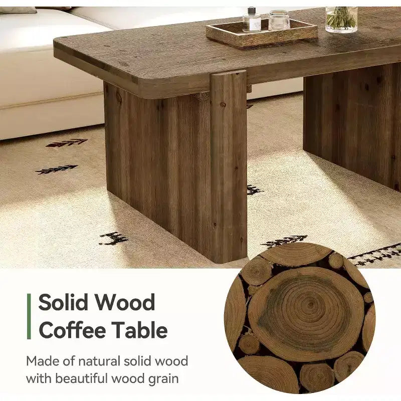 Table basse de ferme en bois massif de 119 cm – Table centrale à piédestal robuste avec plateau spacieux