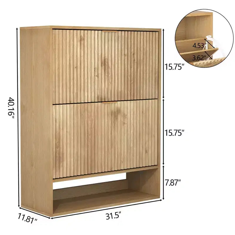 Meuble à chaussures fin et cannelé avec 2 tiroirs basculants et étagère inférieure, organiseur de rangement caché pour entrée, couloir et placard - Étagère à chaussures autoportante