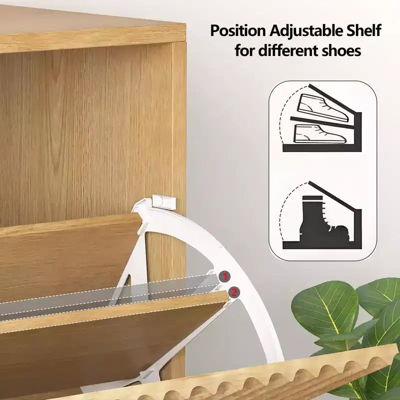 Meuble à chaussures fin et cannelé avec 2 tiroirs basculants et étagère inférieure, organiseur de rangement caché pour entrée, couloir et placard - Étagère à chaussures autoportante