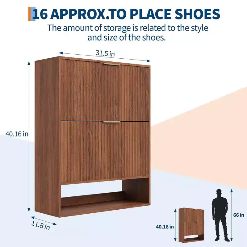 Meuble à chaussures fin et cannelé avec 2 tiroirs basculants et étagère inférieure, organiseur de rangement caché pour entrée, couloir et placard - Étagère à chaussures autoportante