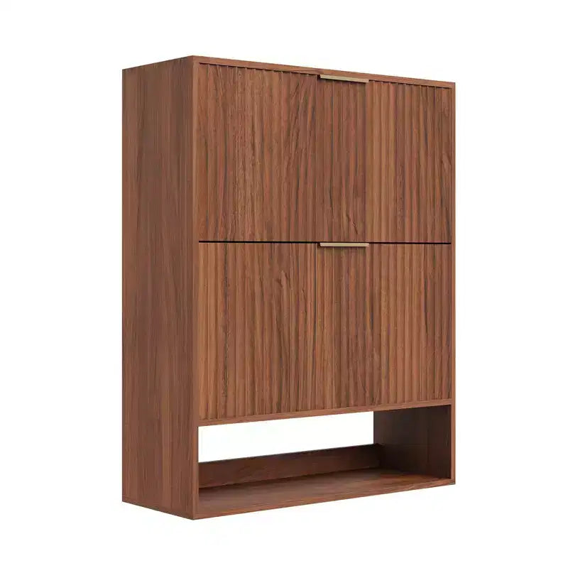 Meuble à chaussures fin et cannelé avec 2 tiroirs basculants et étagère inférieure, organiseur de rangement caché pour entrée, couloir et placard - Étagère à chaussures autoportante
