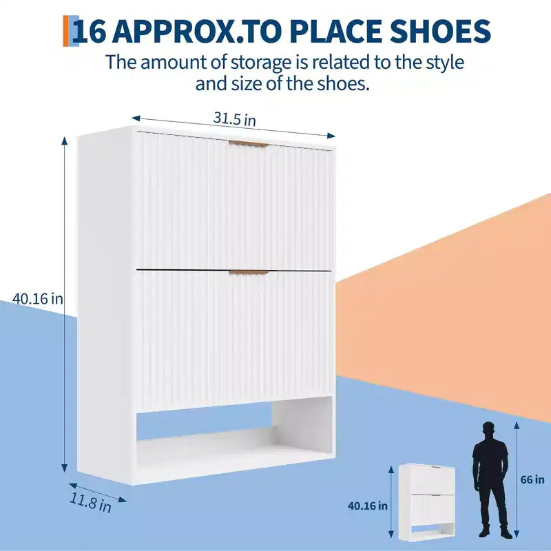 Meuble à chaussures fin et cannelé avec 2 tiroirs basculants et étagère inférieure, organiseur de rangement caché pour entrée, couloir et placard - Étagère à chaussures autoportante