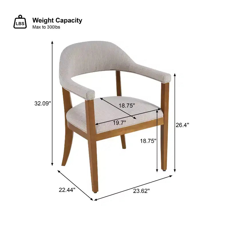 Chaises de salle à manger modernes rembourrées en bois d'hévéa avec accoudoirs (Lot de 4)