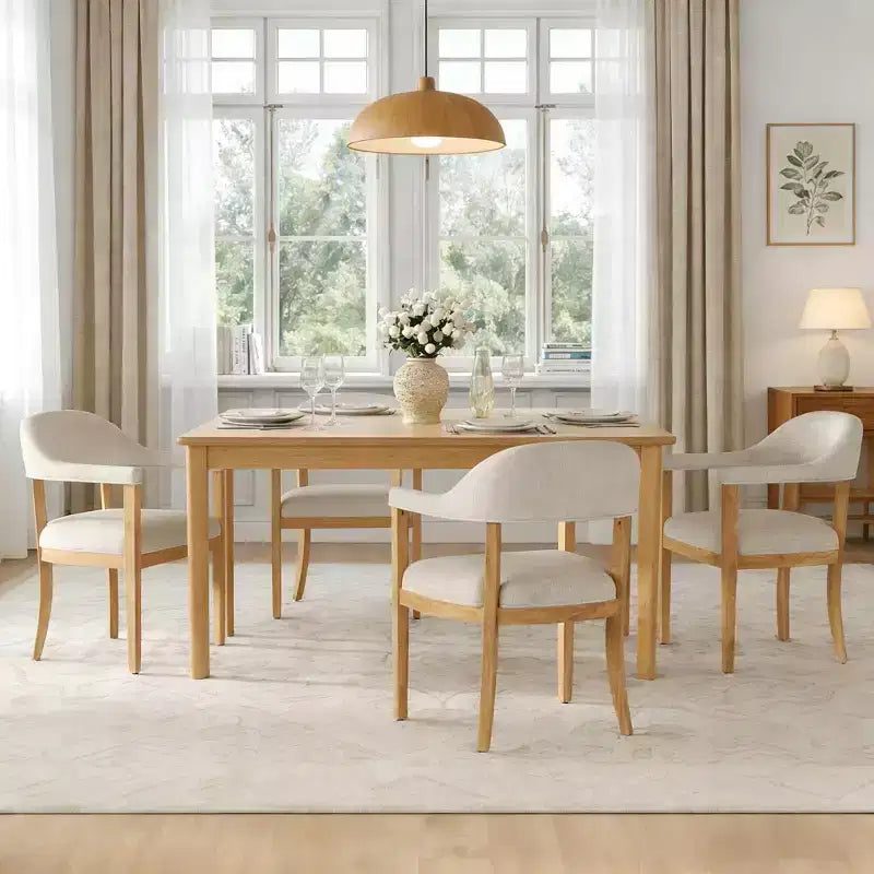 Chaises de salle à manger modernes rembourrées en bois d'hévéa avec accoudoirs (Lot de 4)