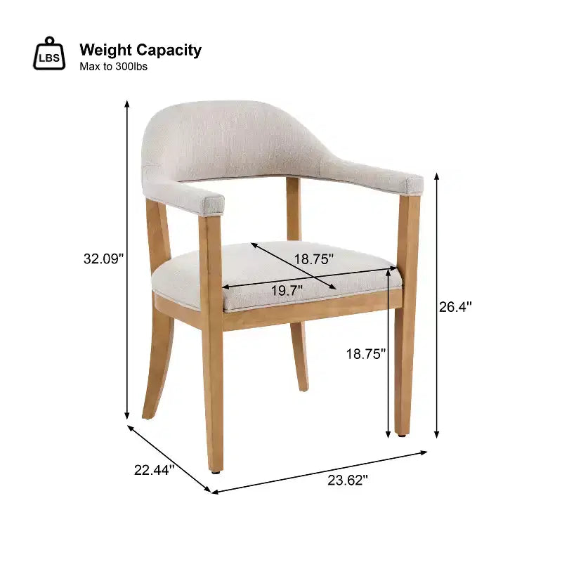 Chaises de salle à manger modernes rembourrées en bois d'hévéa avec accoudoirs (Lot de 4)