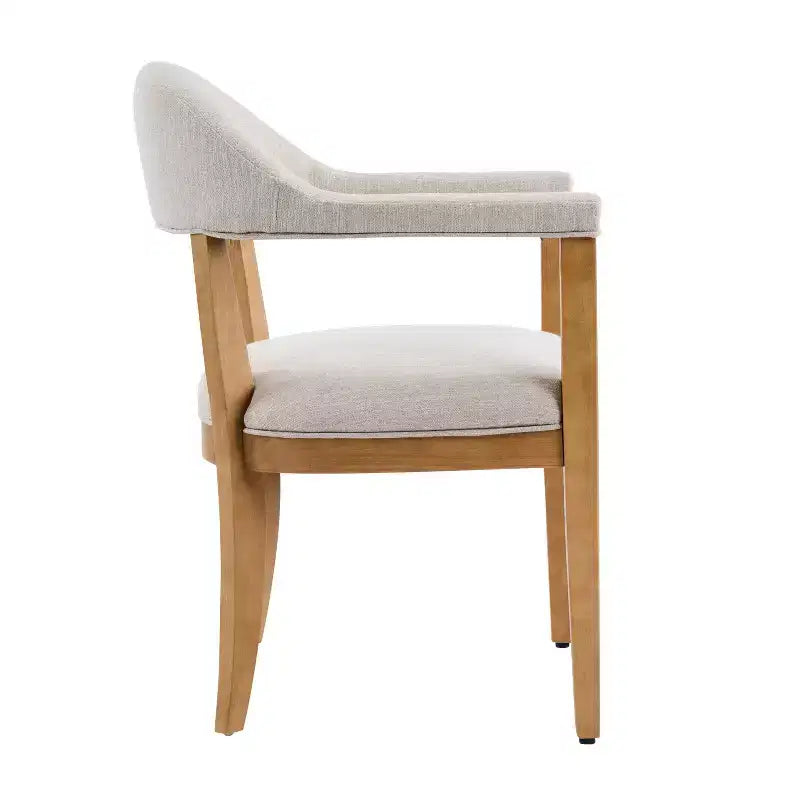 Chaises de salle à manger modernes rembourrées en bois d'hévéa avec accoudoirs (Lot de 4)