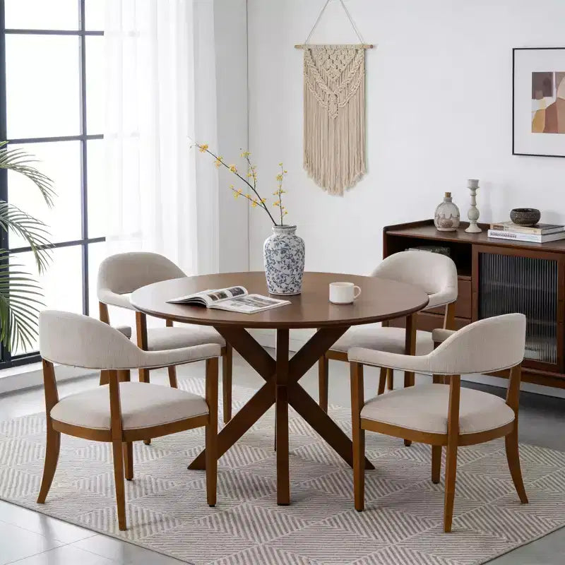 Chaises de salle à manger modernes rembourrées en bois d'hévéa avec accoudoirs (Lot de 4)