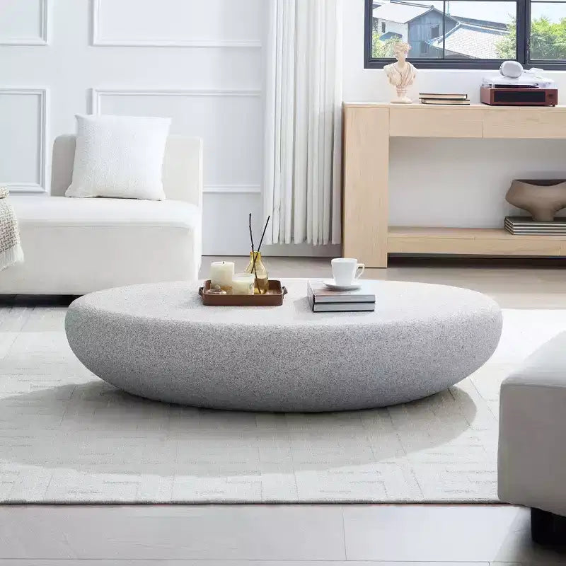 Table basse ovale moderne Table d'appoint vintage Table de canapé, Aucun assemblage requis, Gris roche mat
