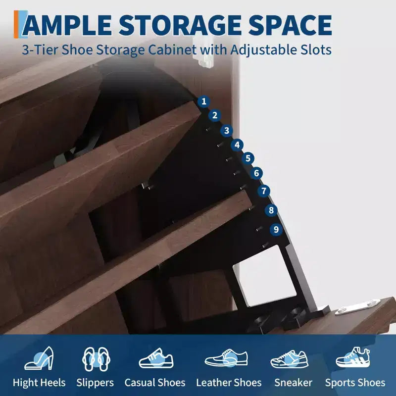 Meuble à chaussures, organiseur d'entrée, armoire cannelée de 122 cm de haut avec 2 tiroirs basculants, étagère ouverte, profil incurvé