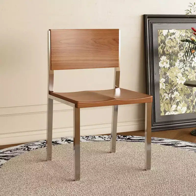 Luck Live Minimalist Modern Dining Chair (Set of 2) - Stainless Steel Frame & Solid Wood Seat