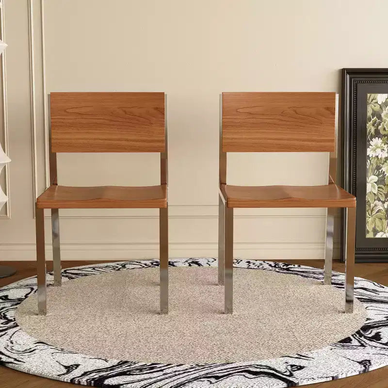 Chaise de salle à manger moderne minimaliste (Lot de 2) - Piétement en acier inoxydable et assise en bois massif