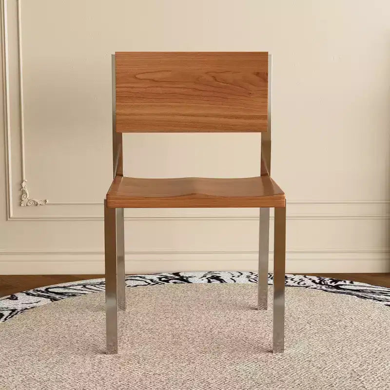 Chaise de salle à manger moderne minimaliste (Lot de 2) - Piétement en acier inoxydable et assise en bois massif
