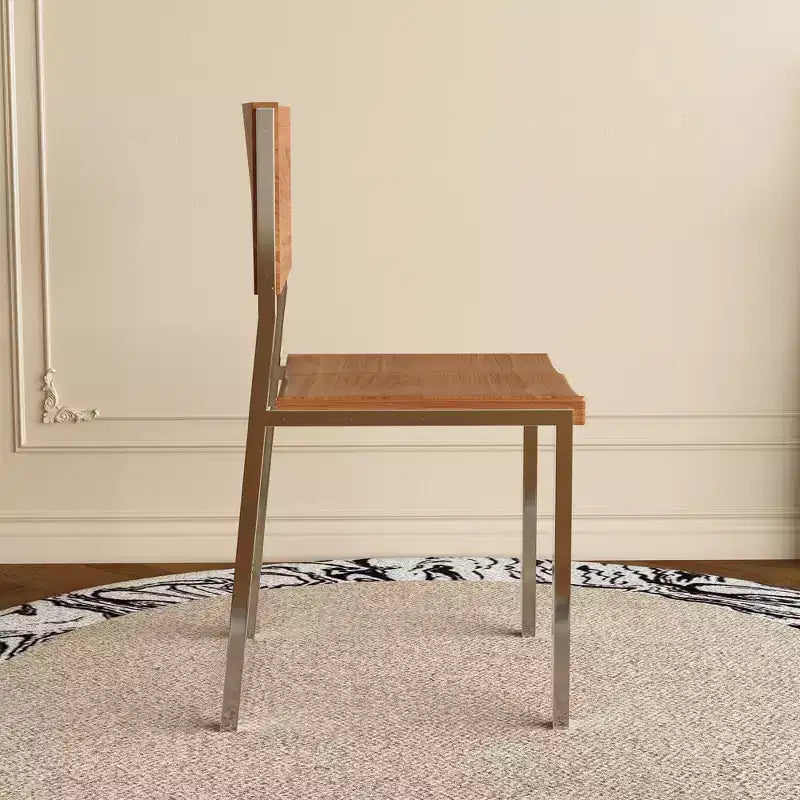 Chaise de salle à manger moderne minimaliste (Lot de 2) - Piétement en acier inoxydable et assise en bois massif