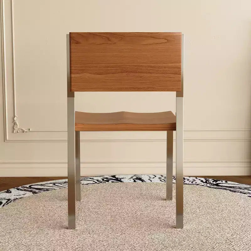 Chaise de salle à manger moderne minimaliste (Lot de 2) - Piétement en acier inoxydable et assise en bois massif