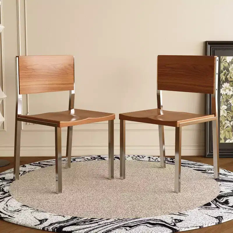 Chaise de salle à manger moderne minimaliste (Lot de 2) - Piétement en acier inoxydable et assise en bois massif