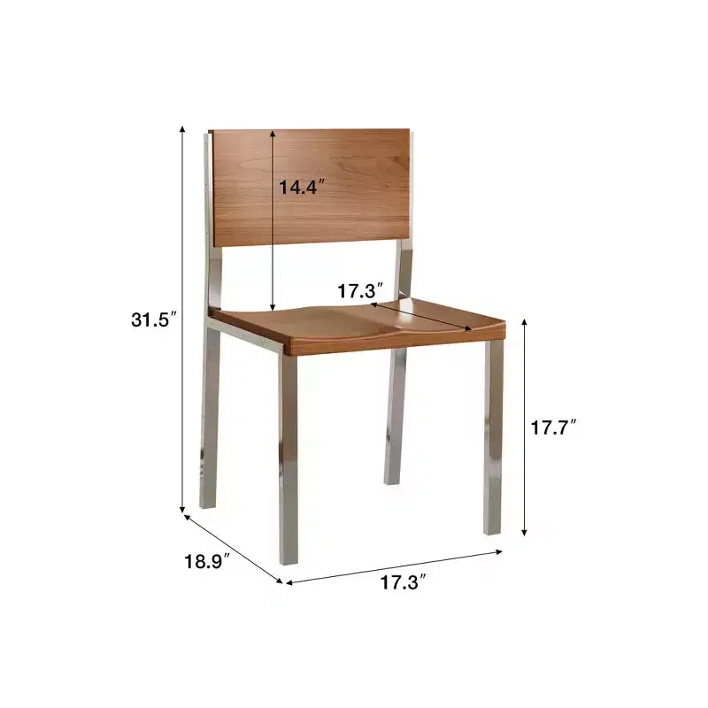 Chaise de salle à manger moderne minimaliste (Lot de 2) - Piétement en acier inoxydable et assise en bois massif