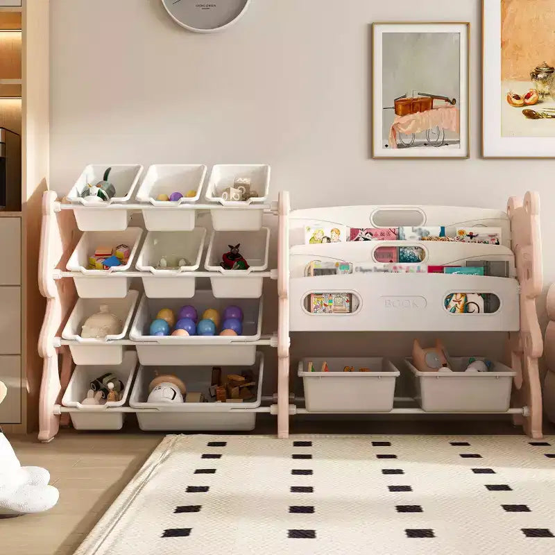 Organisateur de Rangement pour Jouets d'Enfants, Unité Rose en Polyéthylène avec Étagère à 2 Niveaux et 12 Bacs de Rangement (Organisateur pour Salle de Jeux/Chambre d'Enfant ou Salle de Classe)