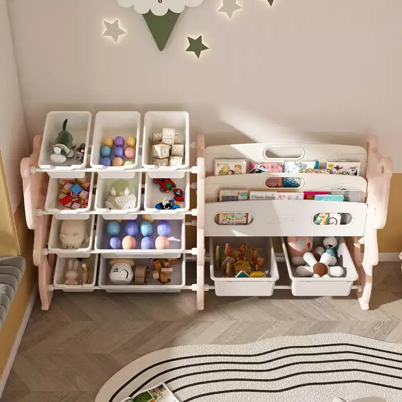 Organisateur de Rangement pour Jouets d'Enfants, Unité Rose en Polyéthylène avec Étagère à 2 Niveaux et 12 Bacs de Rangement (Organisateur pour Salle de Jeux/Chambre d'Enfant ou Salle de Classe)