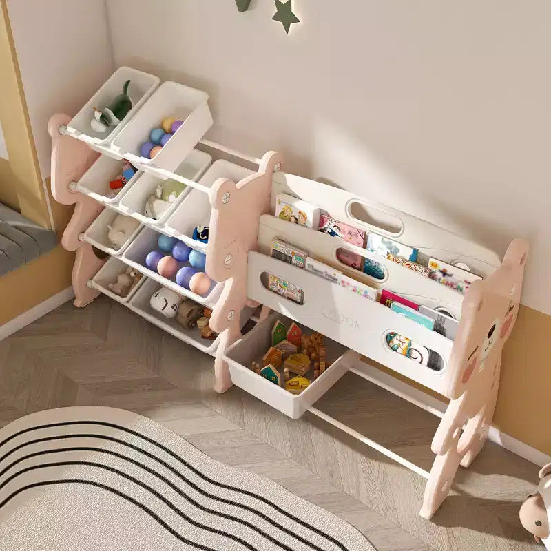 Organisateur de Rangement pour Jouets d'Enfants, Unité Rose en Polyéthylène avec Étagère à 2 Niveaux et 12 Bacs de Rangement (Organisateur pour Salle de Jeux/Chambre d'Enfant ou Salle de Classe)