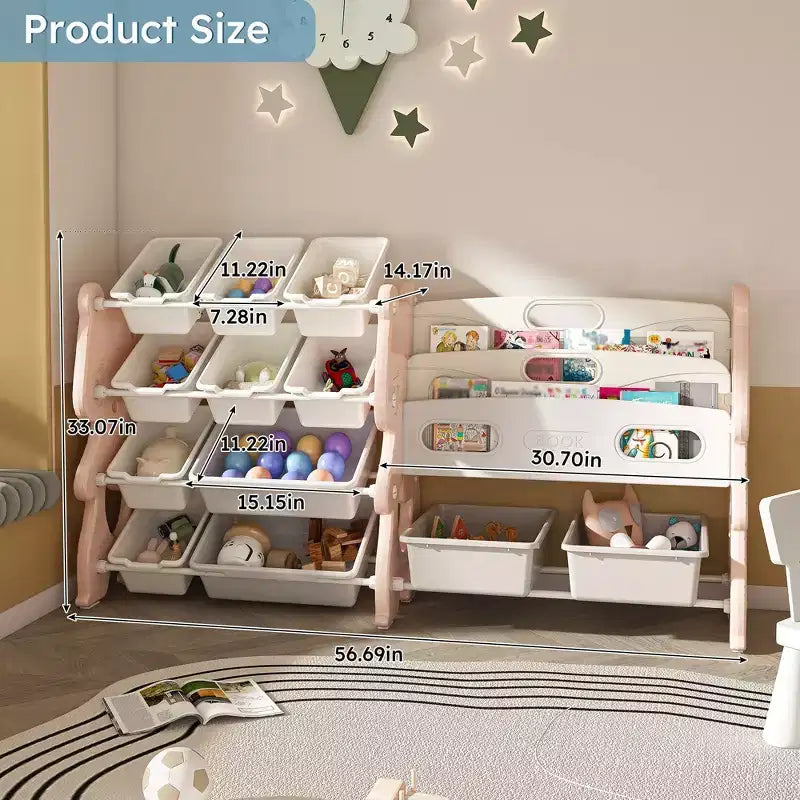 Organisateur de Rangement pour Jouets d'Enfants, Unité Rose en Polyéthylène avec Étagère à 2 Niveaux et 12 Bacs de Rangement (Organisateur pour Salle de Jeux/Chambre d'Enfant ou Salle de Classe)